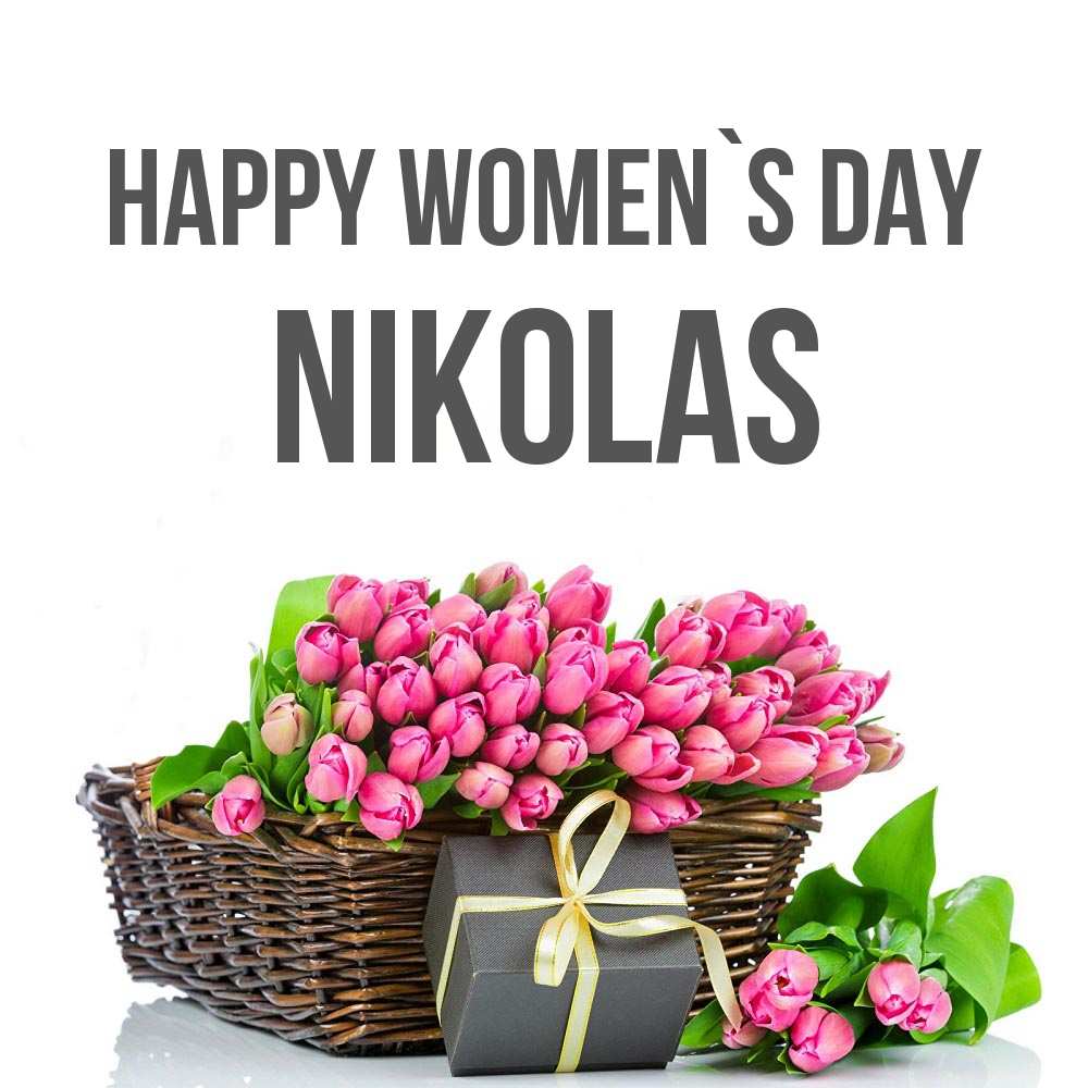 Greetings card с именем, Nikolas happy women`s day цветы Greetings with text for free download 